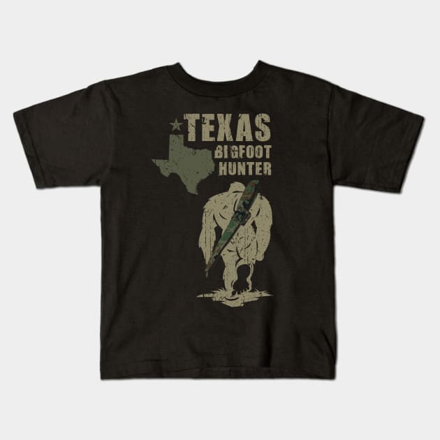 Texas Bigfoot Hunter - Retro Bigfoot Vintage Kids T-Shirt by Tesszero